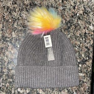 Badgley Mischka beanie with rainbow pompom NWT